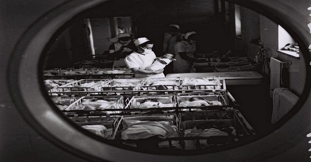 View of the maternity ward in the Hadassah medical center, 1945. Photo: KLUGER ZOLTAN, GPO